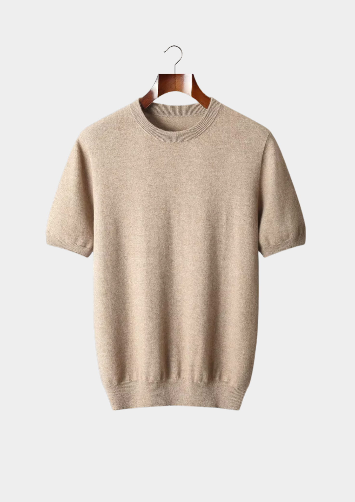 Premium Cashmere Classic Crewneck T-Shirt - Light Beige | Vallentty