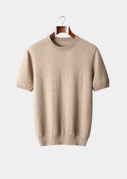 Premium Cashmere Classic Crewneck T-Shirt - Light Beige | Vallentty