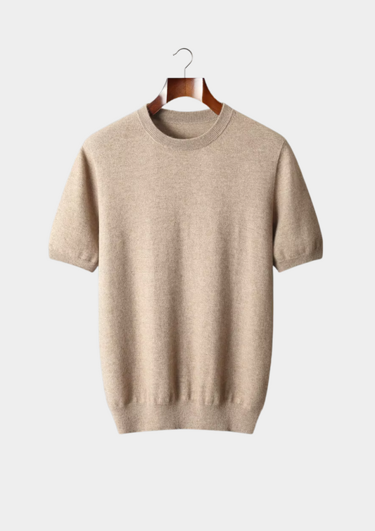 Premium Cashmere Classic Crewneck T-Shirt - Light Beige | Vallentty
