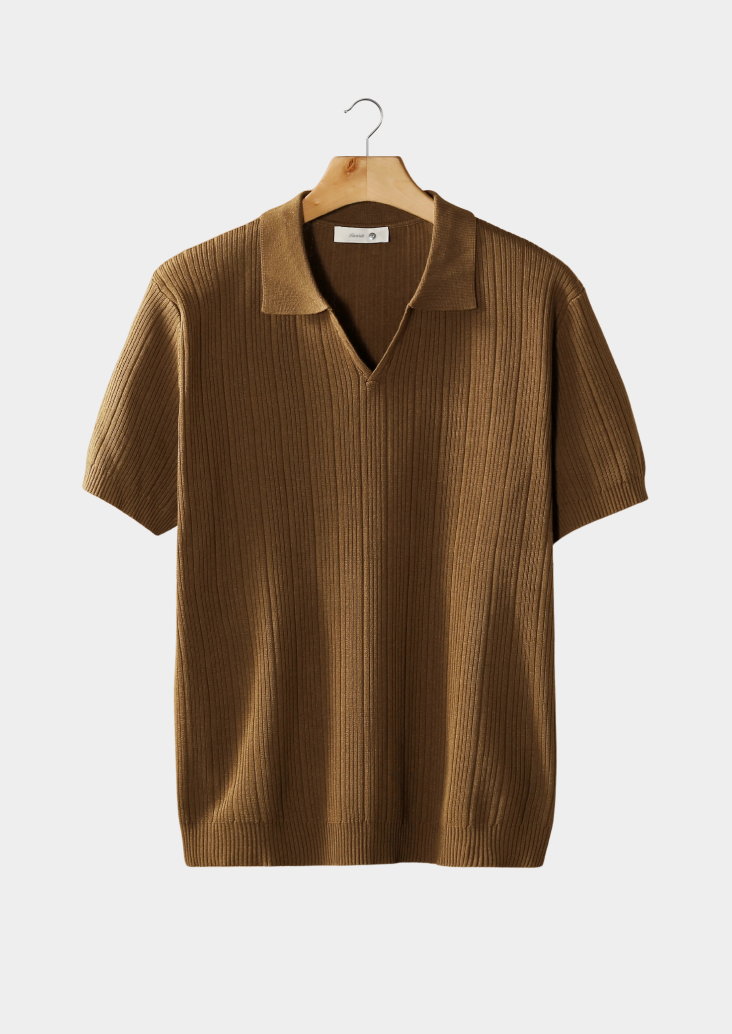 Caramel Open Collar Ribbed Polo | Vallentty
