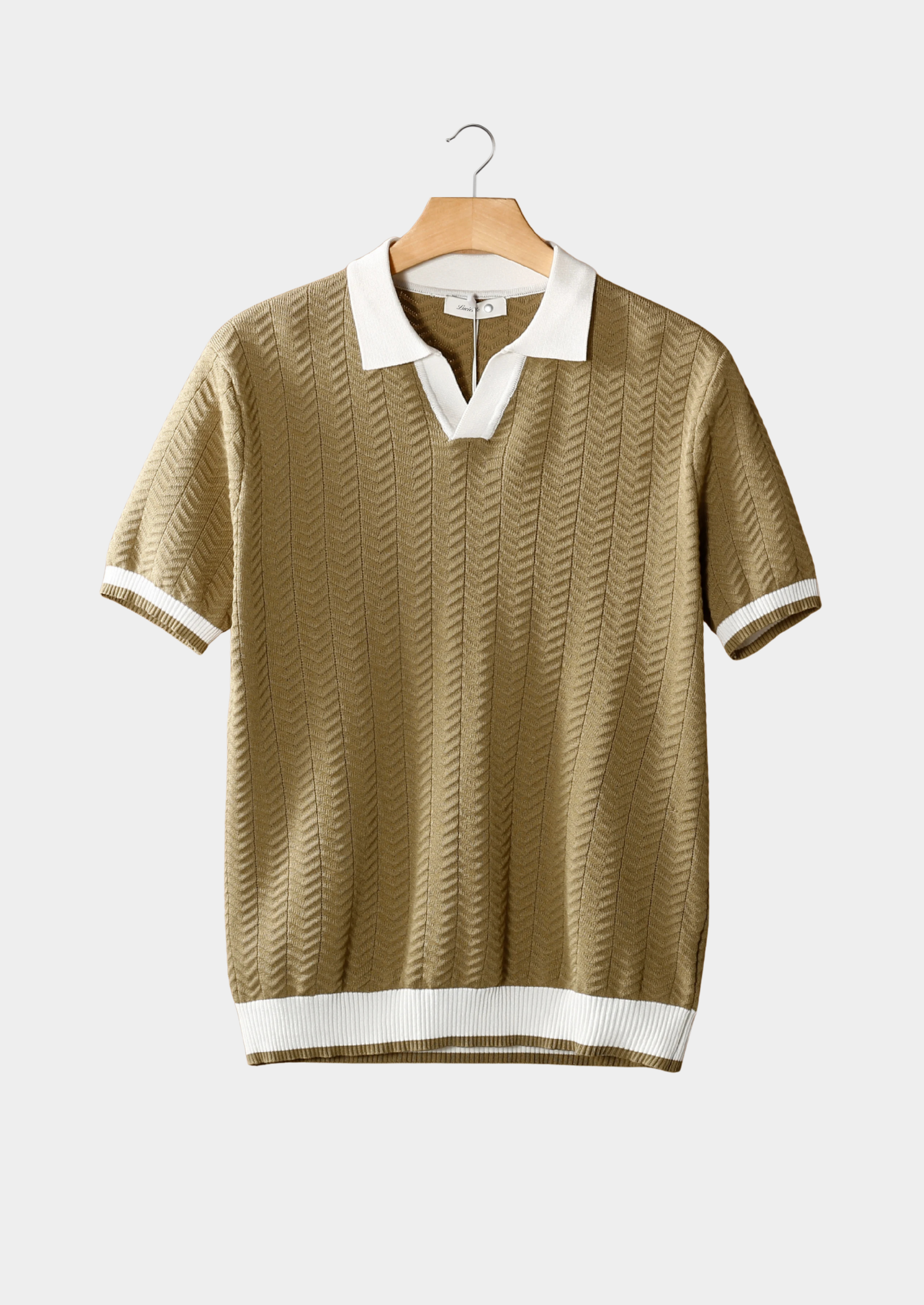 Almond Contrast Textured Polo | Vallentty