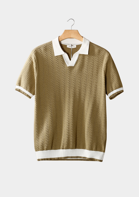 Almond Contrast Textured Polo | Vallentty
