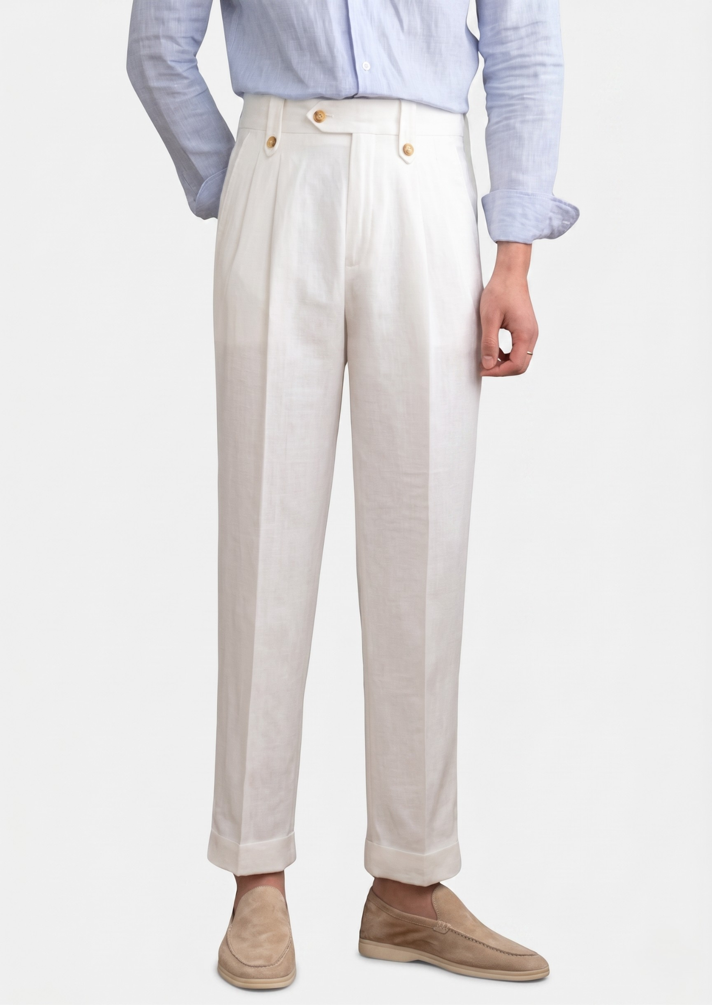 Cagliari Pleated Coastal Trousers - White | Vallentty