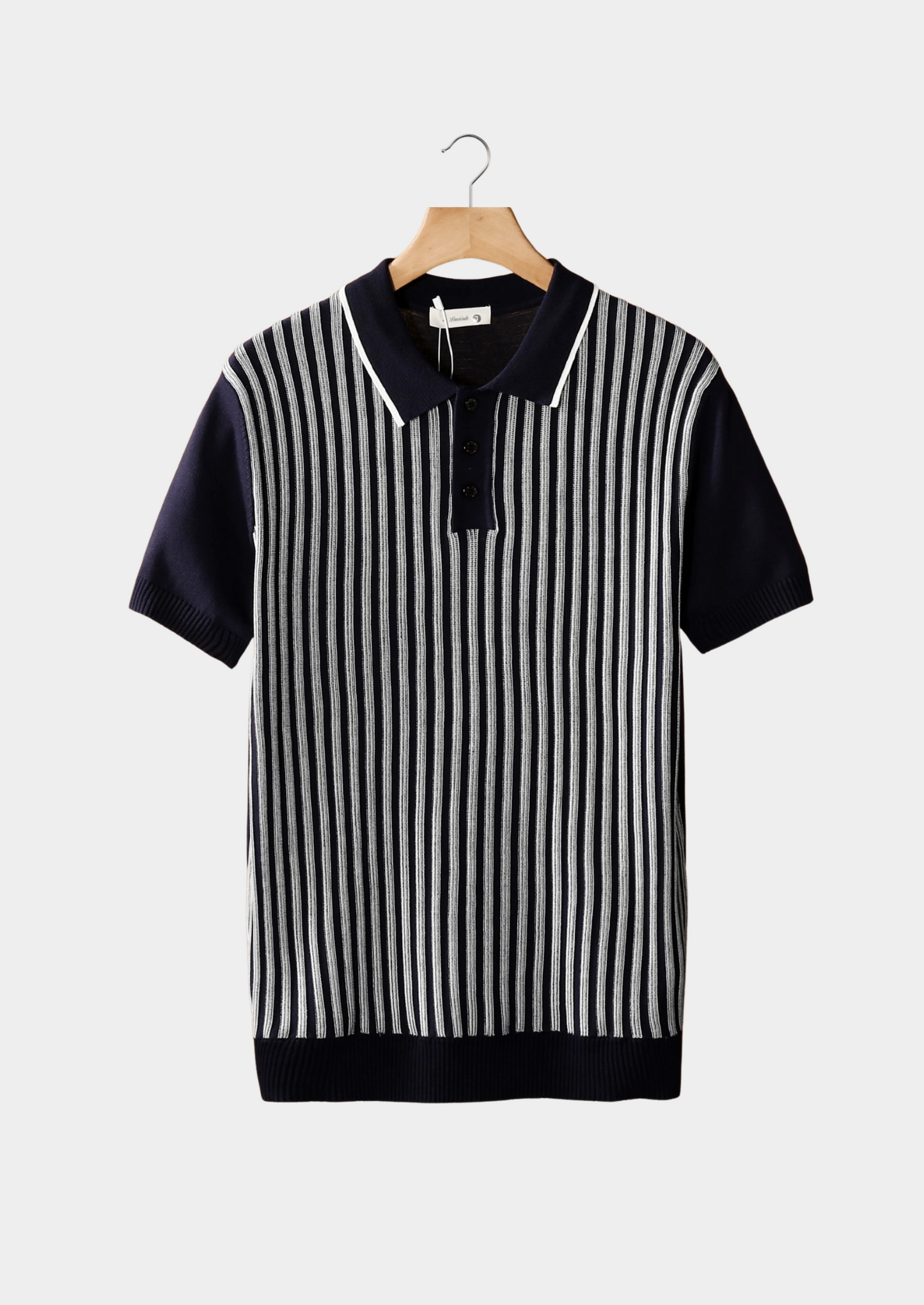 Navy Vertical Striped Polo | Vallentty
