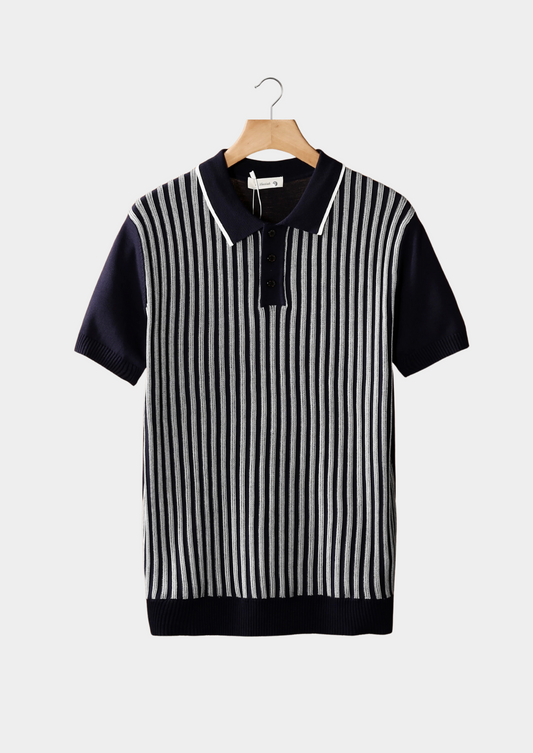 Navy Vertical Striped Polo | Vallentty